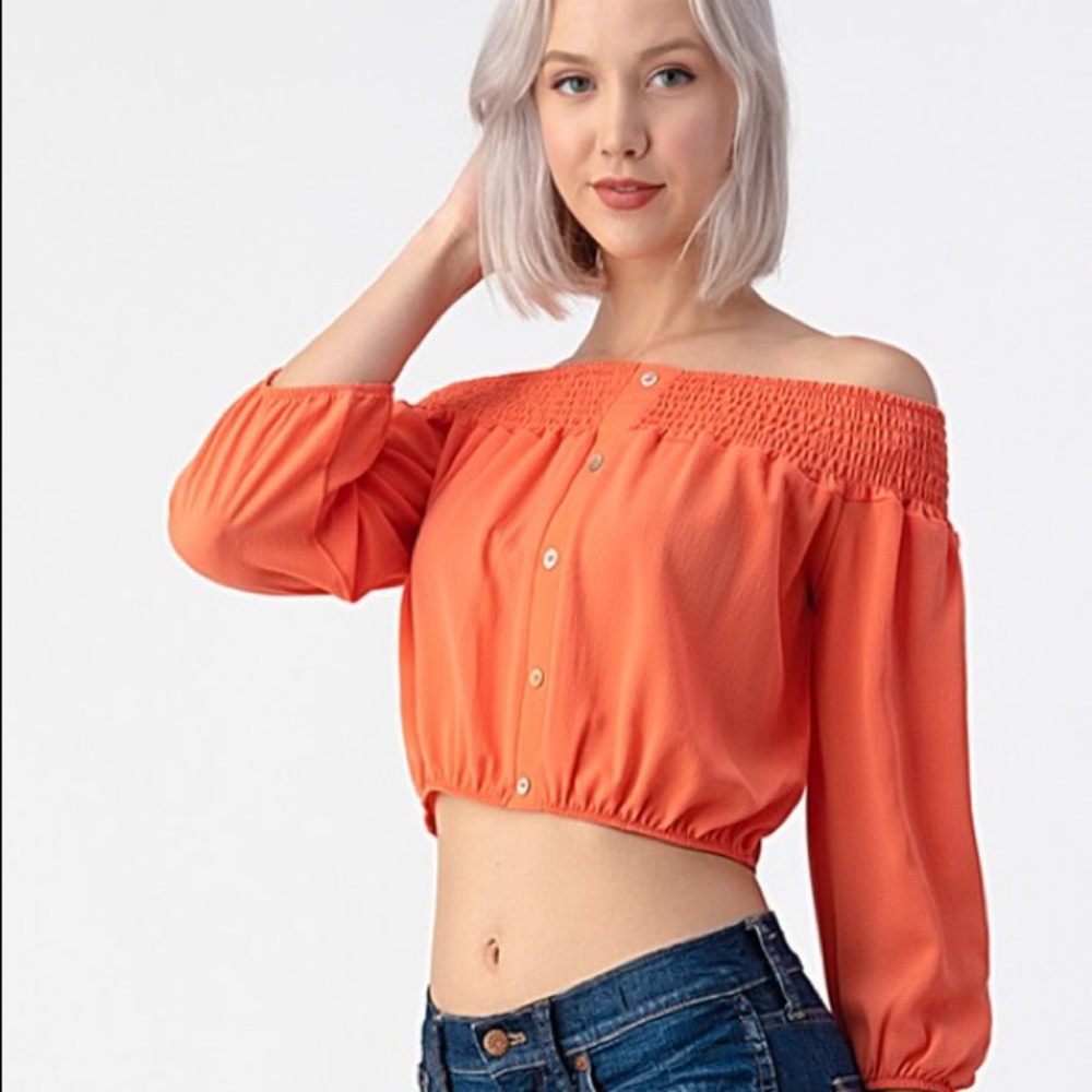SMOCKED DETAIL OFF SHOULDER BLOUSE